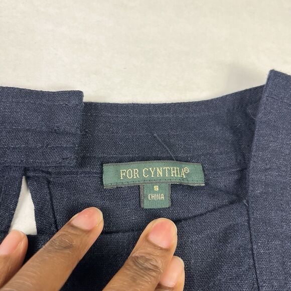 For Cynthia Lagenlook Linen Blend Shift Dress Blue Sleeveless Casual Relaxed S - Picture 4 of 10